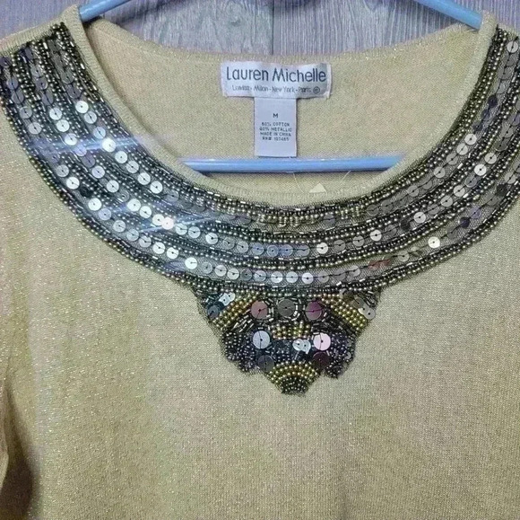 NWT Lauren Michelle sequins long sleeve blouse with tensil tread woven in. - Picture 3 of 7